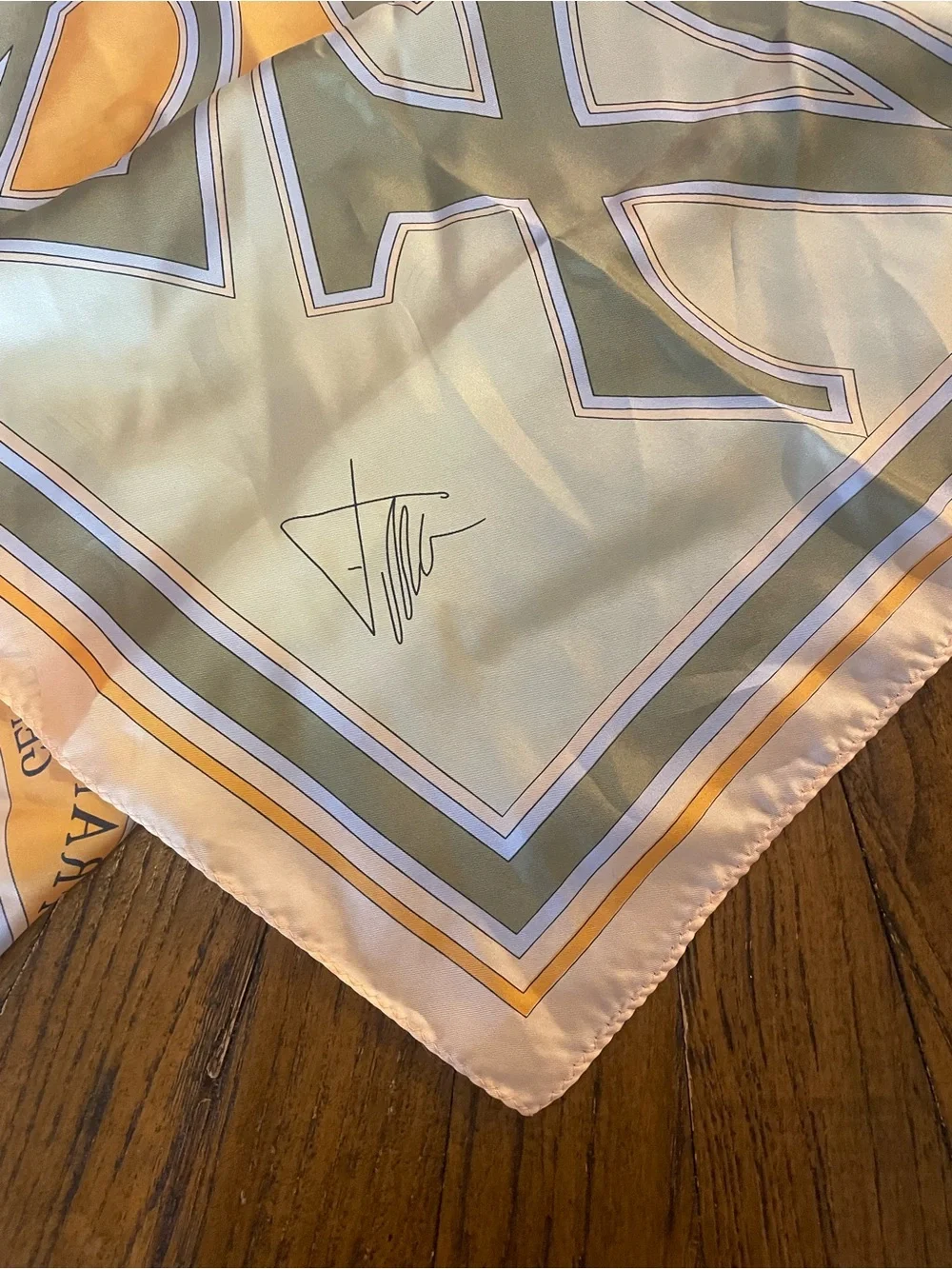 Franck Muller Silk Graphic Scarf in Cream and Yellow